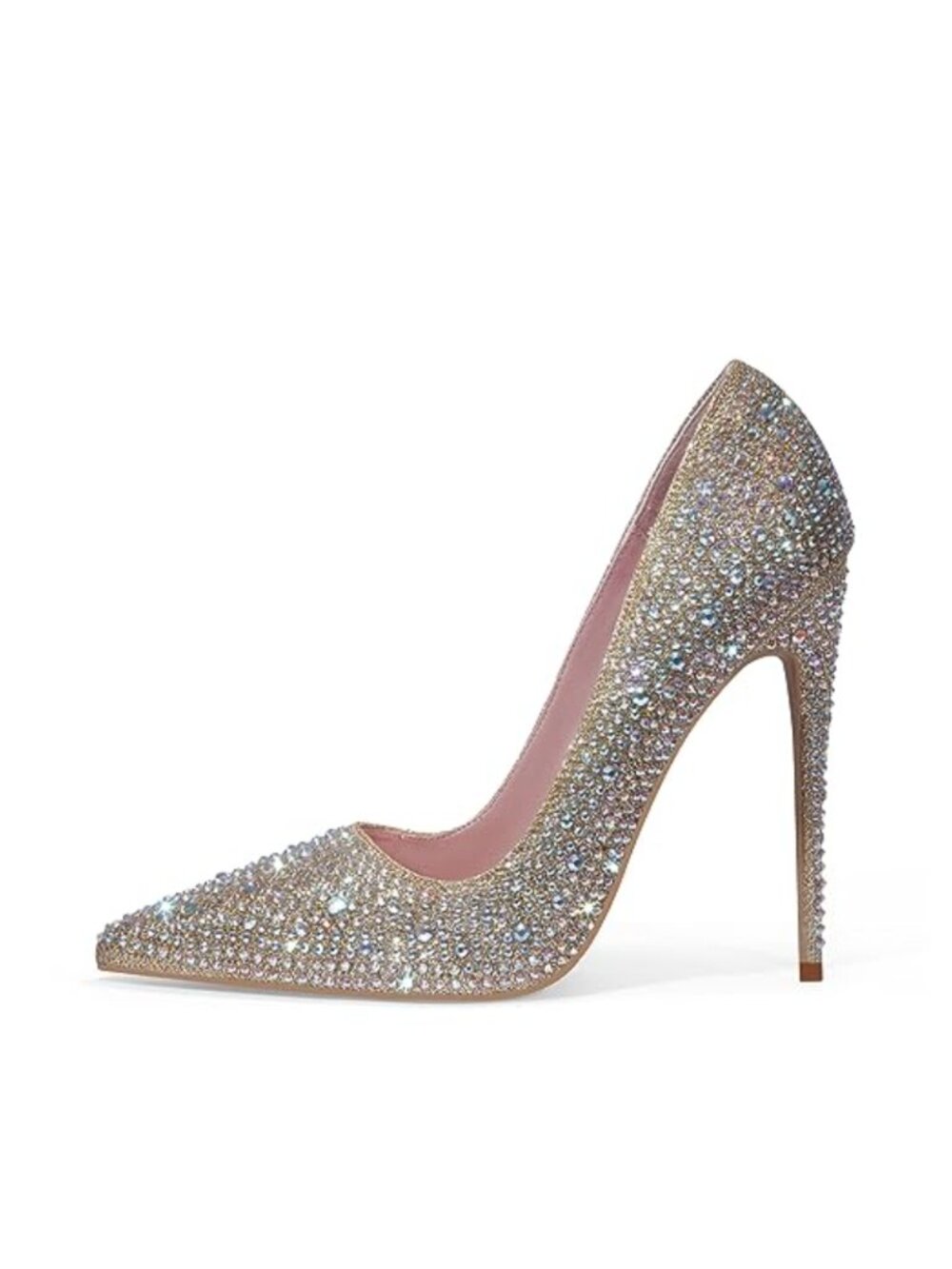 Rhinestone Pointed Toe Stiletto Pumps Wedding Prom Heels for Bride